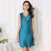 Womens Silk Nightgown 100% Sleeveless V Neck Silk Slip Dress